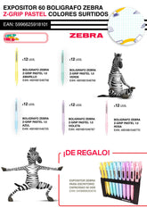 EXPOSITOR 60 BOLIGRAFO ZEBRA Z-GRIP PASTEL COLORES SURTIDOS | 60 UNIDADES | (ZEBRA PEN)